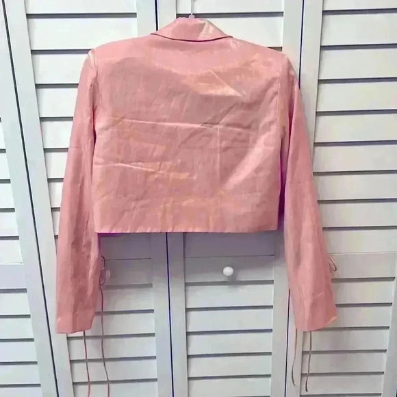 Nasty Gal Cropped Silky Blazer Size 6 Pink - Picture 5 of 7